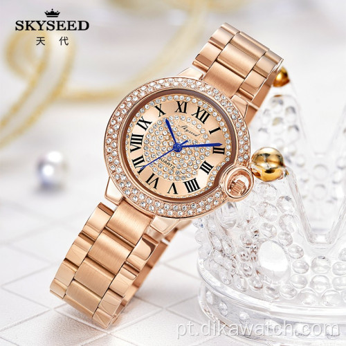 SKYSEED mostrador diamante ouro feminino relógio de quartzo à prova d&#39;água
